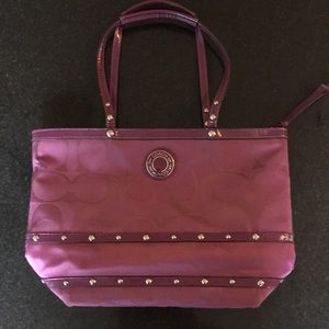 Coach Studded Sateen Stripe Signature Tote